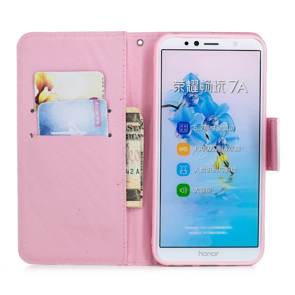 Кожаный чехол для Honor 7A без отпечатков пальцев 7 Y6 2018 раскладной huawei ATU LX3 L11 L21