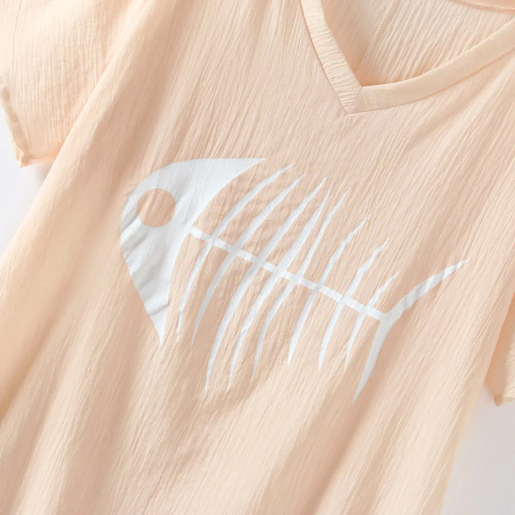 Женская футболка Повседневная с забавным принтом рыбьих костей свободные топы V