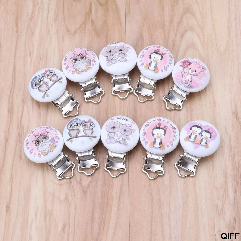 5 шт. металлическая деревянная детская соска с клипсами Мультяшные смешанные