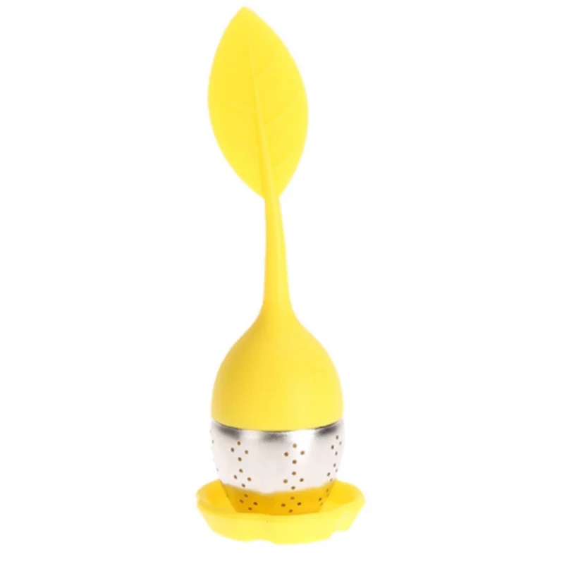 Yellow 1 шт. Силиконовое чайное ситечко фильтр для чая для повторного использования 6 Цвета Сладкий Лист с поддон Новинка Сито-заварник травяной сито для приправ принадлежность для чая - Color: Yellow
