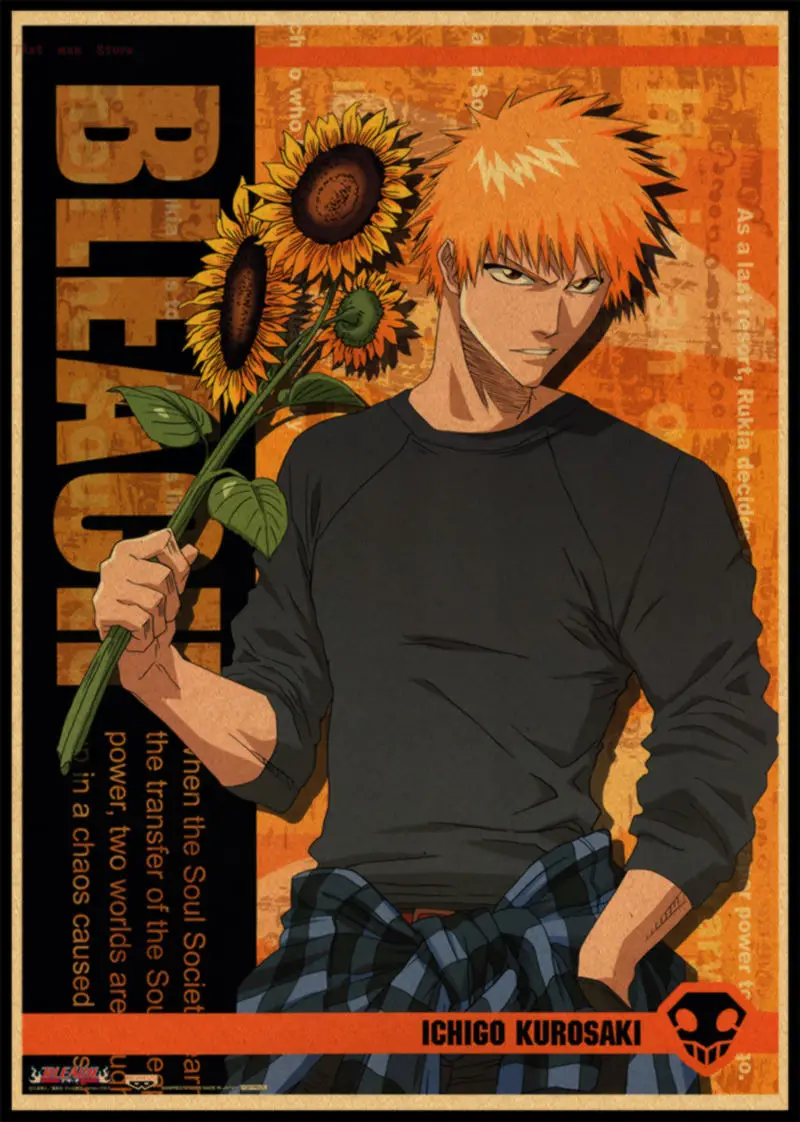 BLEACH Kurosaki ichigo Kuchiki Rukia стикер на стену плакат из крафт-бумаги японского аниме 42*30 см без рамки - Цвет: Синий