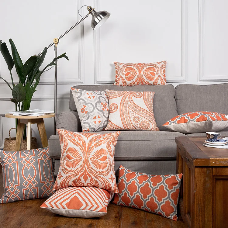 

Vintage Orange Grey Geometric Pillow Cover Boho Cushion Cover Throw Pillow Home Decor Pillowcase Decorative Pillowsham