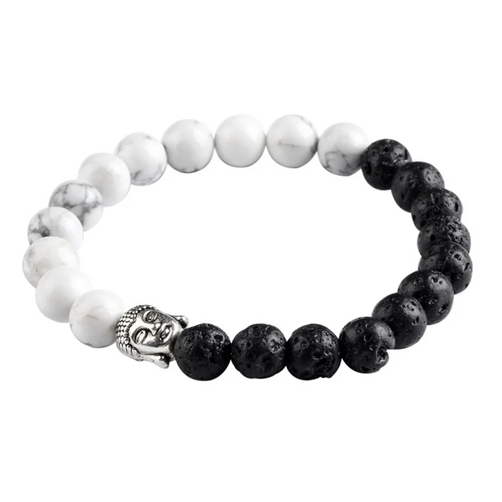 European Fashion Lava Agate Nature Stone Bracelet Charms Buddha Beads 2 Colors Women Wristband Friendship Male | Украшения и