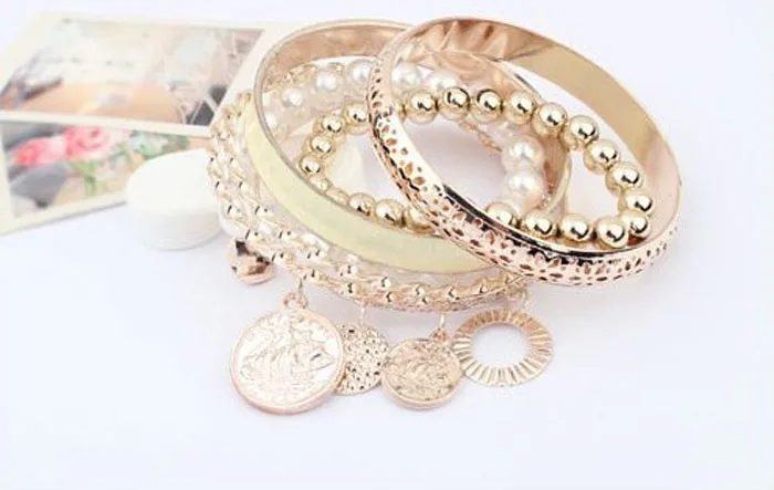 6 Pcs/Set Korean Fashion New Style Girls Multilayer Exquisite Coin Tassels Pearl Hollow Bracelet Elegant Bracelets Sets Gifts | Украшения и
