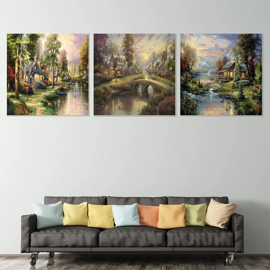 Дом построен на краю реки HD печать картина Картины стены принты с графическим