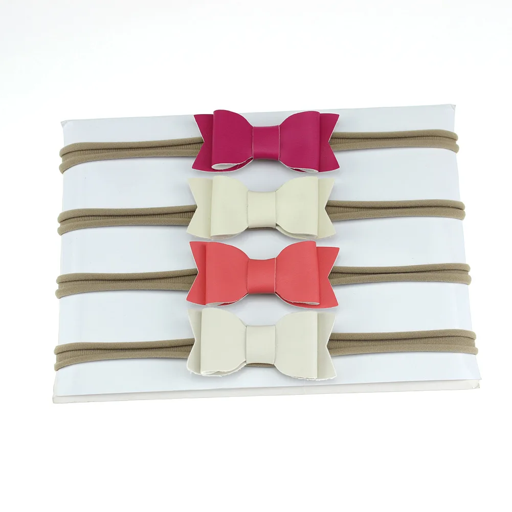 

Модная эластичная нейлоновая повязка на голову ручной работы из искусственной кожи с бантом для девочек детские головные уборы подарки на ...