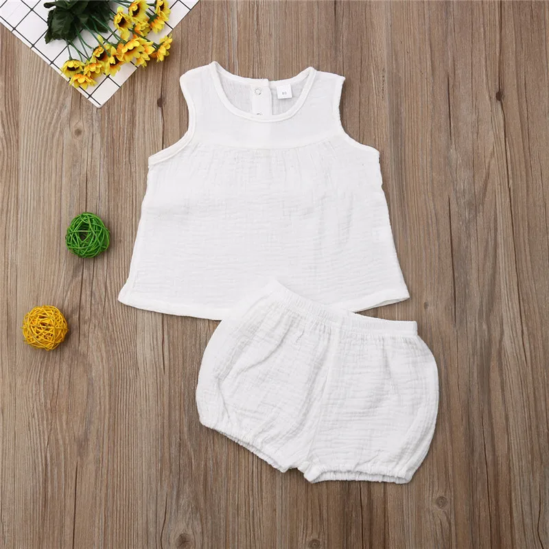 Летние Короткие комплекты одежды для маленьких девочек топы без рукавов + шорты с