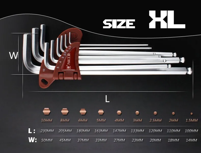 LIJIAN S2 9 шт. L Тип Двойной Конец шестигранный ключ метрический Британский шестигранный ключ набор шаровой головкой Alex гаечный ключ шестигранный ручной инструмент - Цвет: Ball head XL