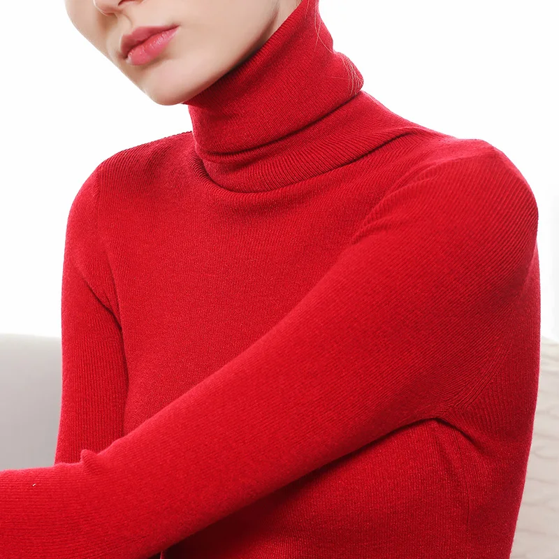 100% чистая шерсть вязаный свитер Для женщин мода Водолазка толстые пуловеры