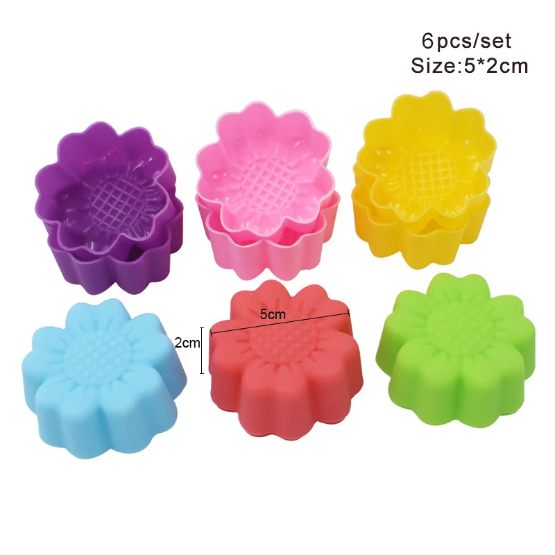 Sunflower 6 шт./лот силиконовые формы, форма сердца или розы кекс силиконовый для торта, мыла прессформы антипригарное Термостойкое формы для выпечки маффинов - Цвет: Sunflower