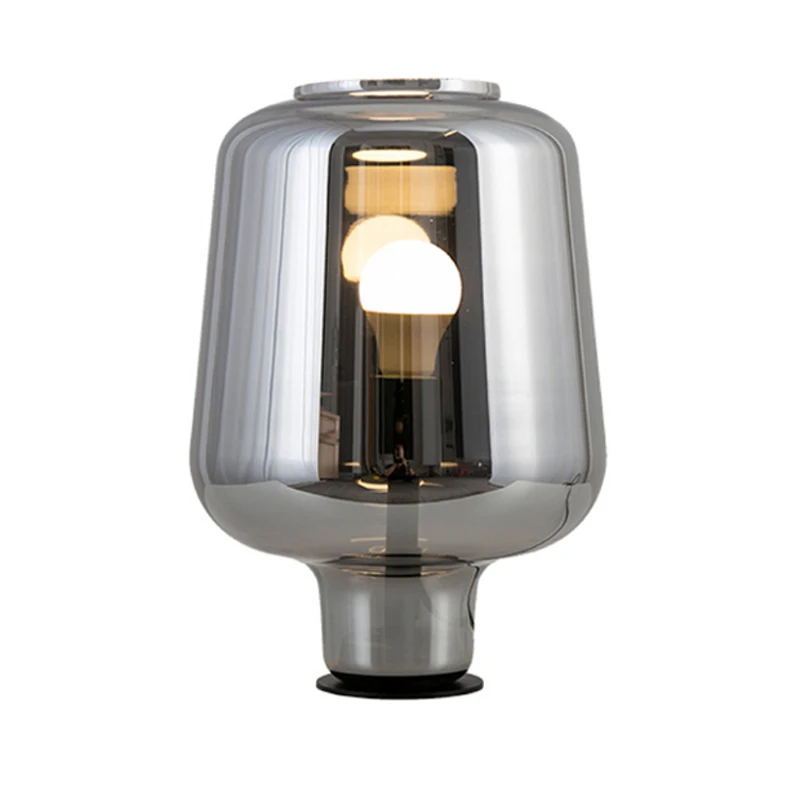 

Nordic postmodern creative gray living room glass table lamp E27 desktop decorative plating hardware LED lighting 110V~240V