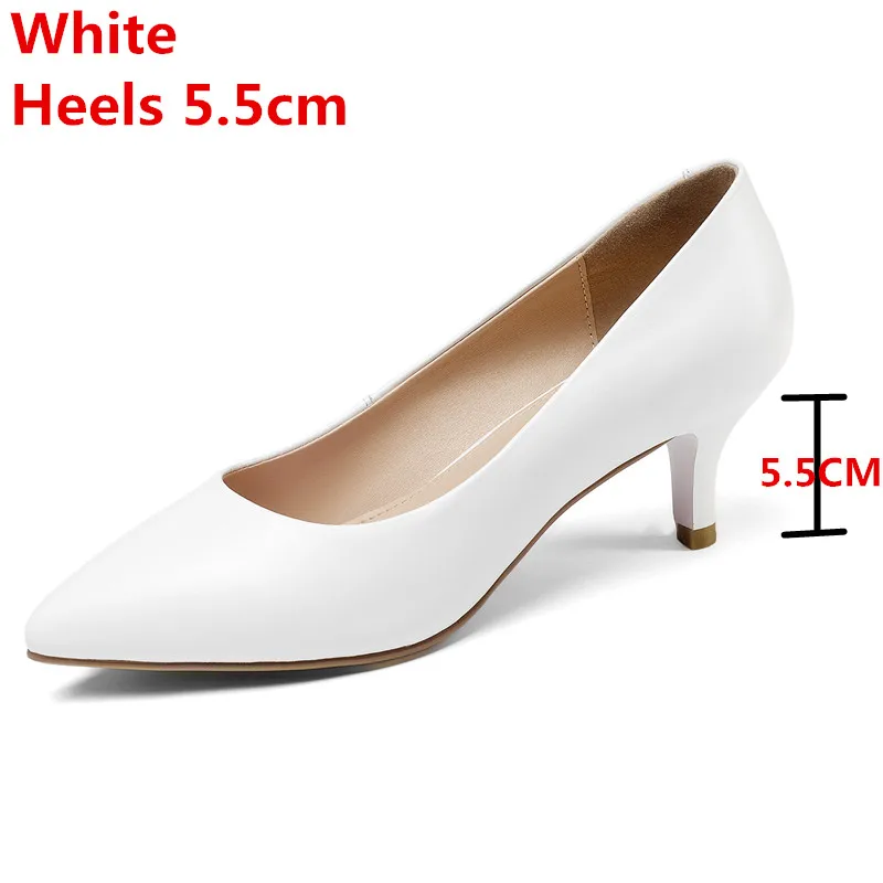 white 5.5cm MORAZORA/Коллекция года; классические туфли из натуральной кожи; женские туфли-лодочки с острым носком; сезон весна-лето; туфли на высоком каблуке для деловой женщины; свадебные туфли - Цвет: white 5.5cm