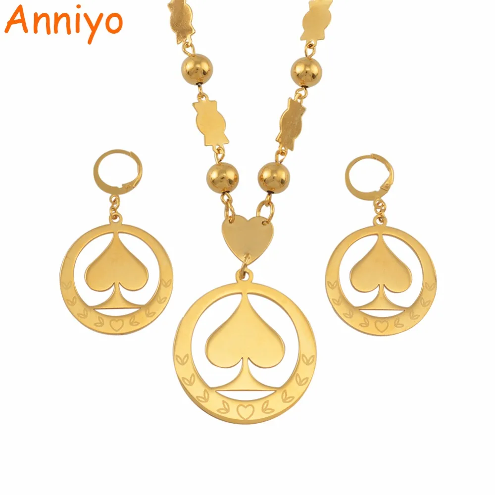 

Anniyo Marshall Pendant Beads Necklaces Earrings Jewelry sets for Woman Gold Color Ball Chains Micronesia Jewellery Gift #050821