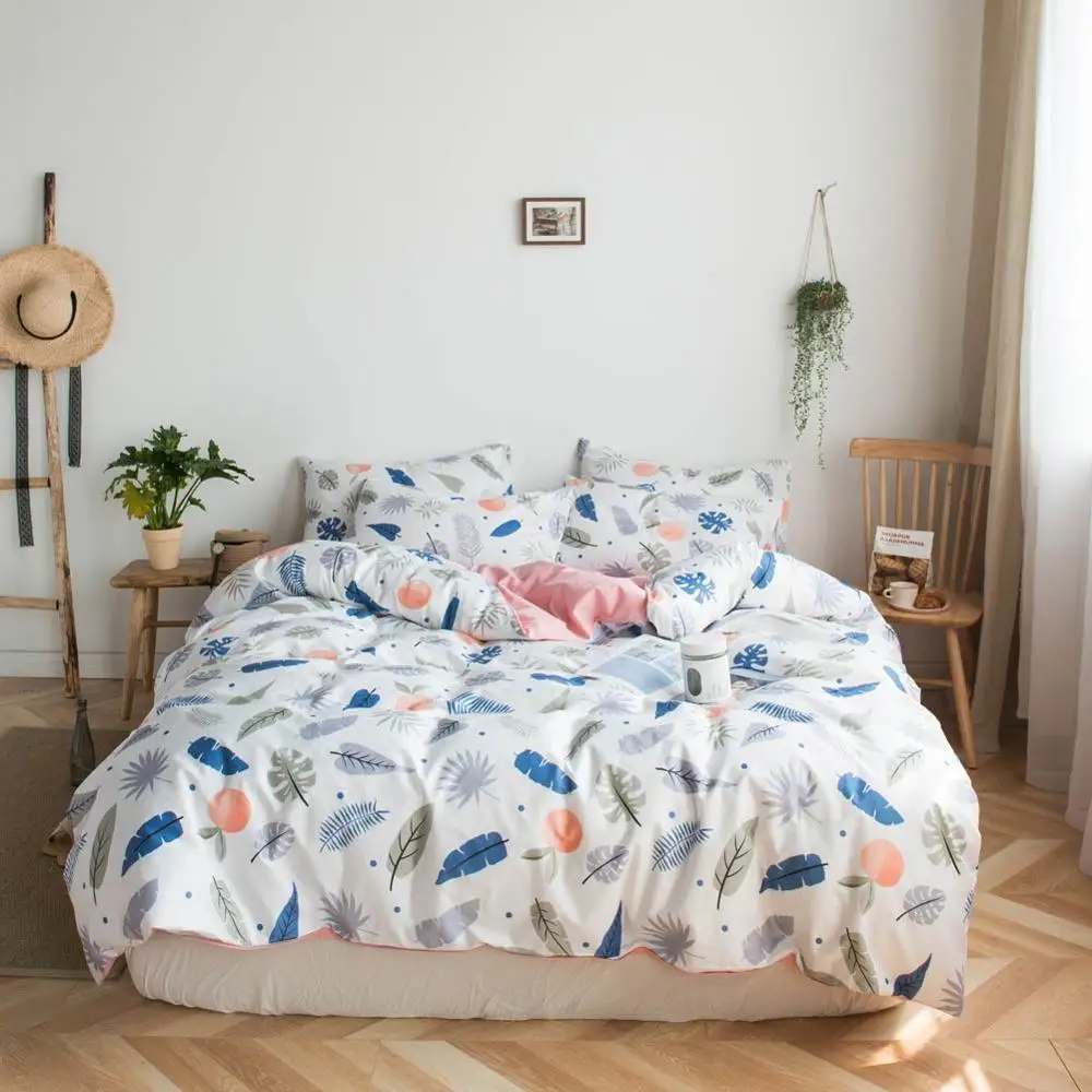20192942 Pink Grey Yellow Hearts Bed Cover Duvet Cover Set Cotton Bedding Set Bedlinens Twin Queen King Flat Sheet Fitted Sheet - Цвет: 20192942