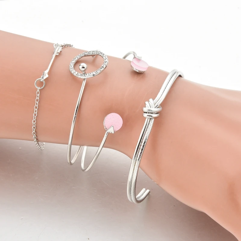 

TOUCHEART 4 pcs/set Stainless Steel Cuff Bracelets&Bangles For Women Silver Bracelet Jewelry Making Crystal Bracelet SBR190169