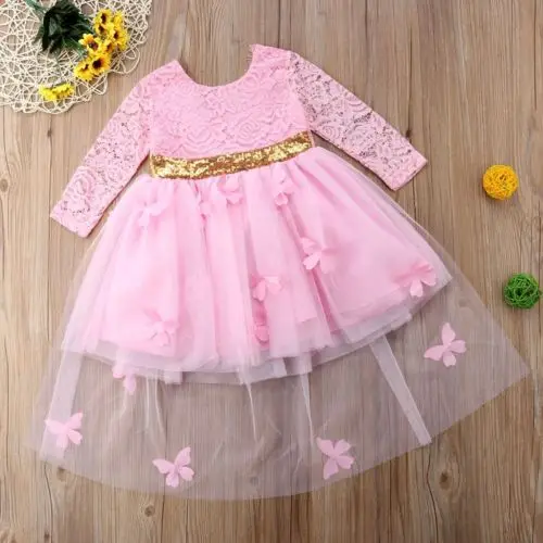 Kids Toddler Infant Baby Girls Clothing Dresses Long Sleeves Lace Bowknot Tutu Layered Party Ball Gown Dress Girl 1-6T | Детская одежда