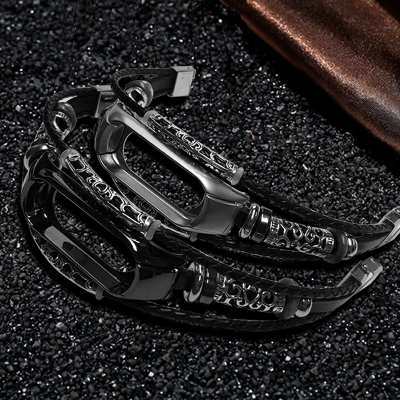 AKGLEADER For Xiaomi Band 3 4 5 6 7 Retro Watch Band  Leather With Jewelry Wrist Strap For Xiaomi Mi2 Bracelet horloges bandje