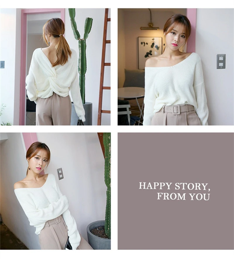 Rugod 2019 Sexy Backless Sweaters and pullovers Women Long Sleeve Jumpers Pull Femme V Neck Cross Back kimono | Женская одежда