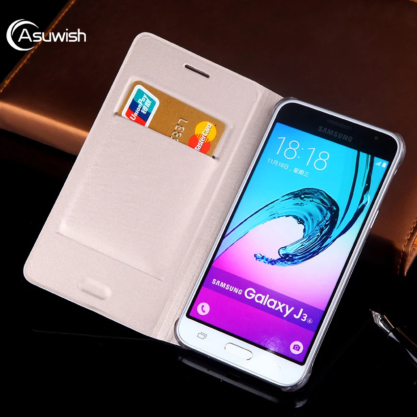 Кожаный чехол книжка с бумажником для Samsung Galaxy J3 2016 2015 GalaxyJ3 J 3 6 SM J320 J320F J320H