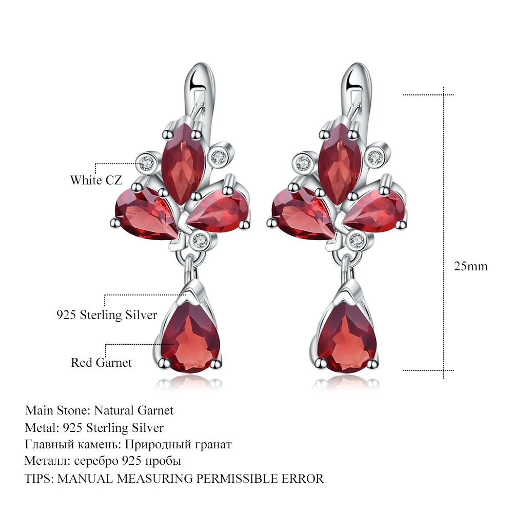 GEM'S BALLET 6.84Ct натуральный красный гранат цветок серьги 925 пробы серебро драгоценный камень Висячие серьги для женщин хорошее ювелирное изделие