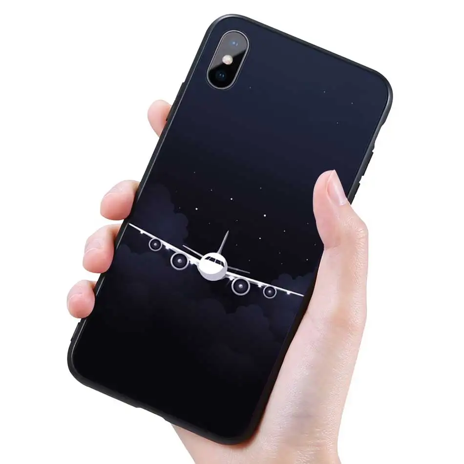 Силиконовый черный чехол для iPhone 11 Pro XR X XS MAX 7 8 6 6S Plus 5 5S SE 5C 7Plus 8Plus чехол для телефона для путешествий по миру бумажный самолет
