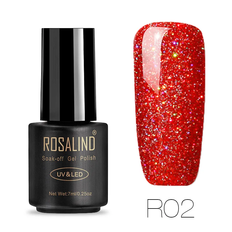R02 ROSALIND черная бутылка 7 мл Радужный цвет серии гель лак для ногтей Гель-лак художественный лак УФ светодиодный Vernis Полупостоянный Блеск Гель - Цвет: R02