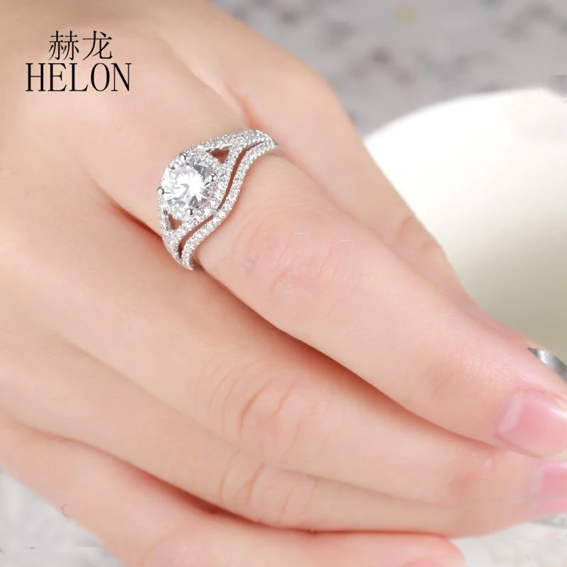 

HELON Luxury Bridal AAA Graded Cubic Zircon Ring For Women Real Silver 925 Jewelry Solitaire Engagement Party Brand Fine Jewelry
