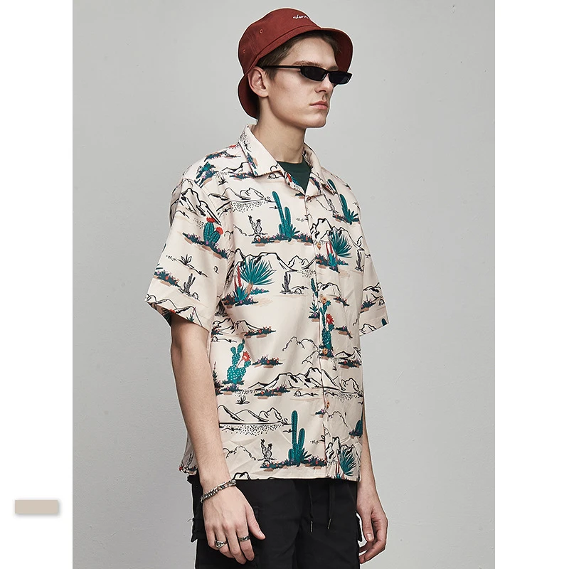 Мужские Гавайские рубашки с коротким рукавом и принтом пустыни Aloha летние