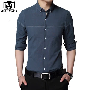 Мужская рубашка с длинным рукавом MIACAWOR, повседневная приталенная рубашка из 100% хлопка, большие размеры 4XL, MC343, 2019
