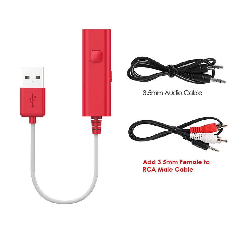 Red Add RCA Cable VIKEFON Bluetooth аудио приемник передатчик 3,5 мм разъем AUX RCA MP3 музыкальный автомобильный комплект беспроводной динамик наушники USB адаптер для телевизора - Цвет: Red Add RCA Cable
