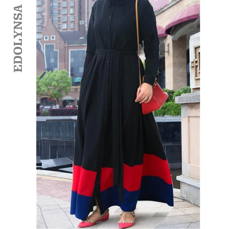 Женское элегантное платье с рюшами Abaya черное красное оборками длинные исламские