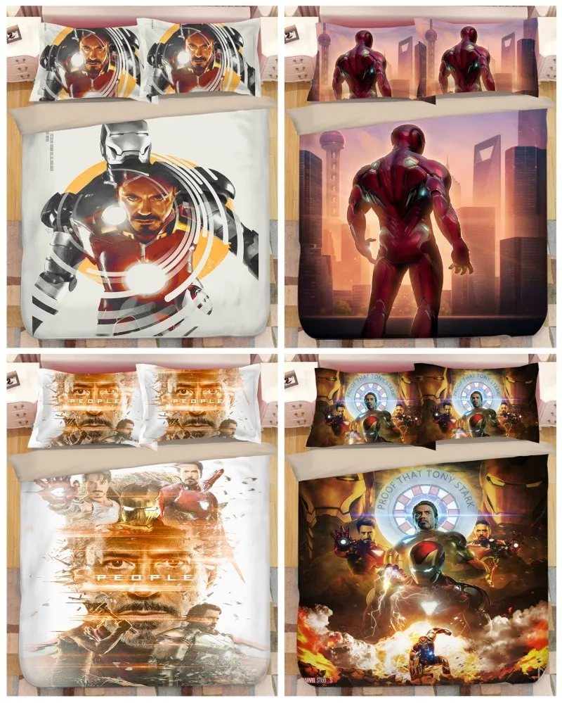 Набор пододеяльников для мальчиков с 3D marvel, Железный человек, двойной размер, домашний текстиль, простыня для близнецов, 3-4 шт., скидка, подарок на день рождения