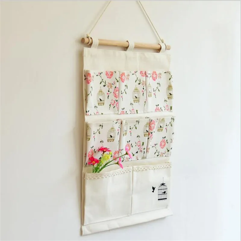 Хлопок Клетка цветок Хранения Сумки 8 карман стены висят мешки многослойные