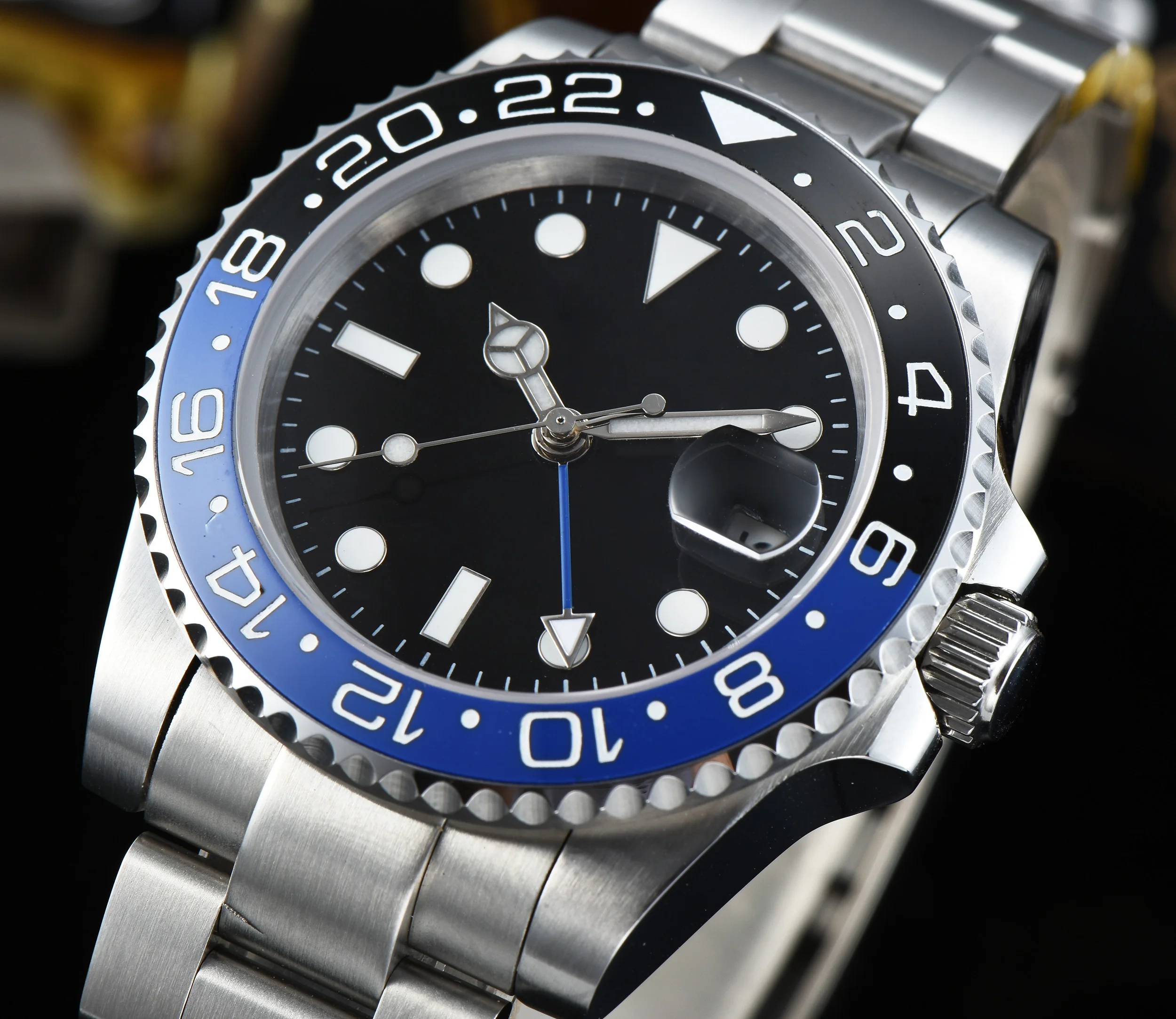 Часы GMT черный циферблат Авто 40 мм светящийся сапфировое стекло Керамическая
