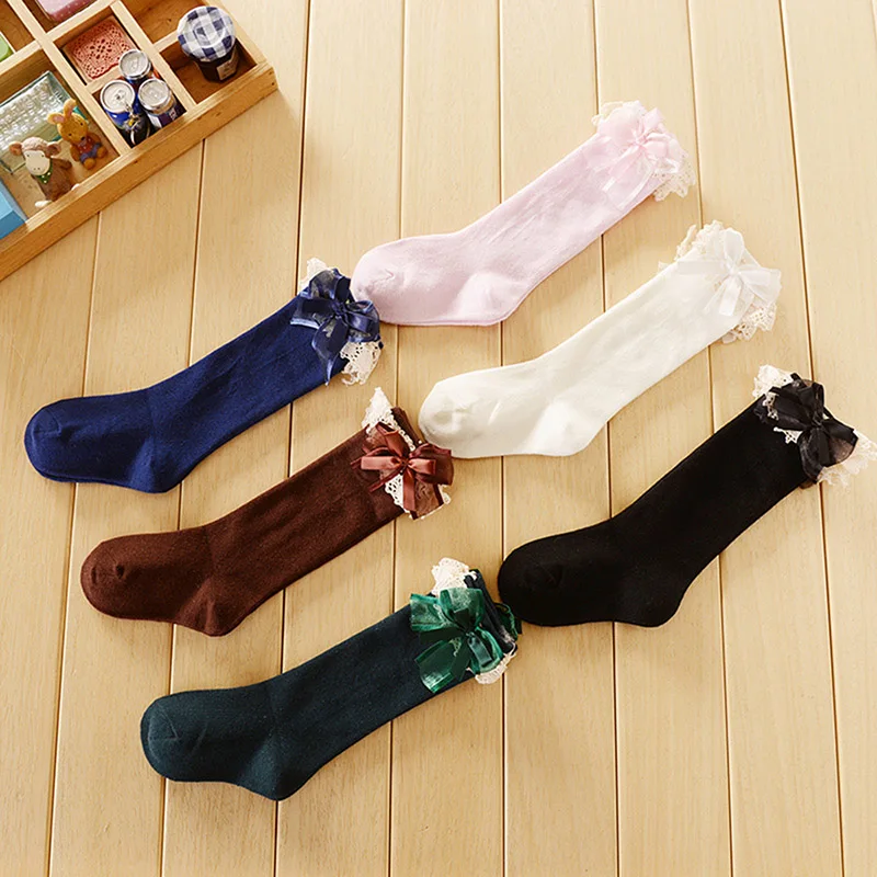 Чулки для девочек детские кружевные милые хлопковые чулки с бантом гольфы весна