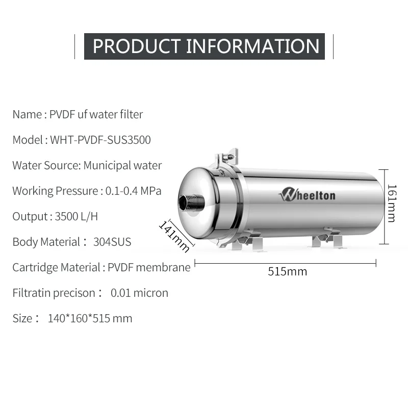 Wheelton PVDF UF очиститель воды весь дом ultration фильтр для воды 0,01 мкм фильтры 3500л/ч SUS304 питьевая вода(база на municip