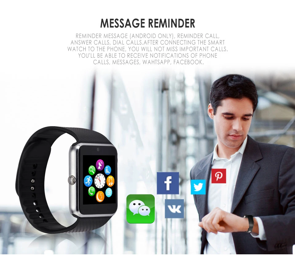 ZAOYIMALL Bluetooth Smart часы GT08 Smartwatch будильник с сим карты памяти Камера для Android IOS Apple iPhone