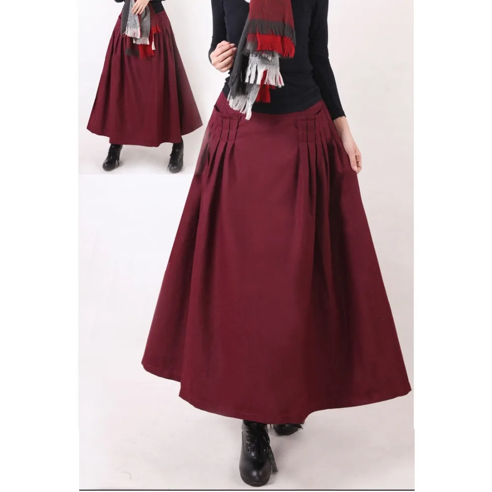 2018 Winter XXL Vintage Casual Wool Woolen a-line Pleated Maxi Skirts Womens / Retro Female Plissee a line Long skirt designs