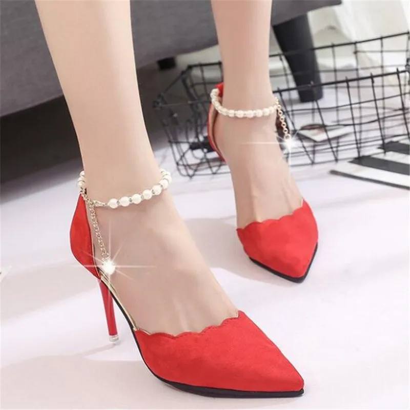 

Women Pumps 2018 New Arrival Super Women Shoes High Heel Pointed Hollow Shallow Mouth Wedding Woman Lace Beaded