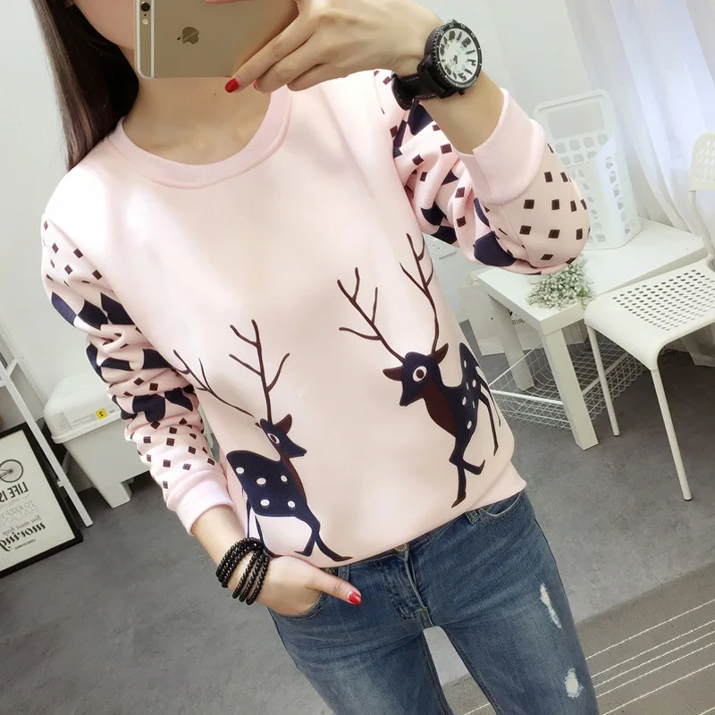 Олень Рождественский свитер флис теплый пуловер Для женщин Sweatershirt свитера 2018