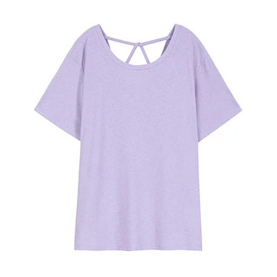 Purple Samstree женские летние однотонные футболки Дизайн короткий рукав размера плюс открытая спина футболка для женщин хлопок больше размера фиолетовые футболки - Цвет: Purple