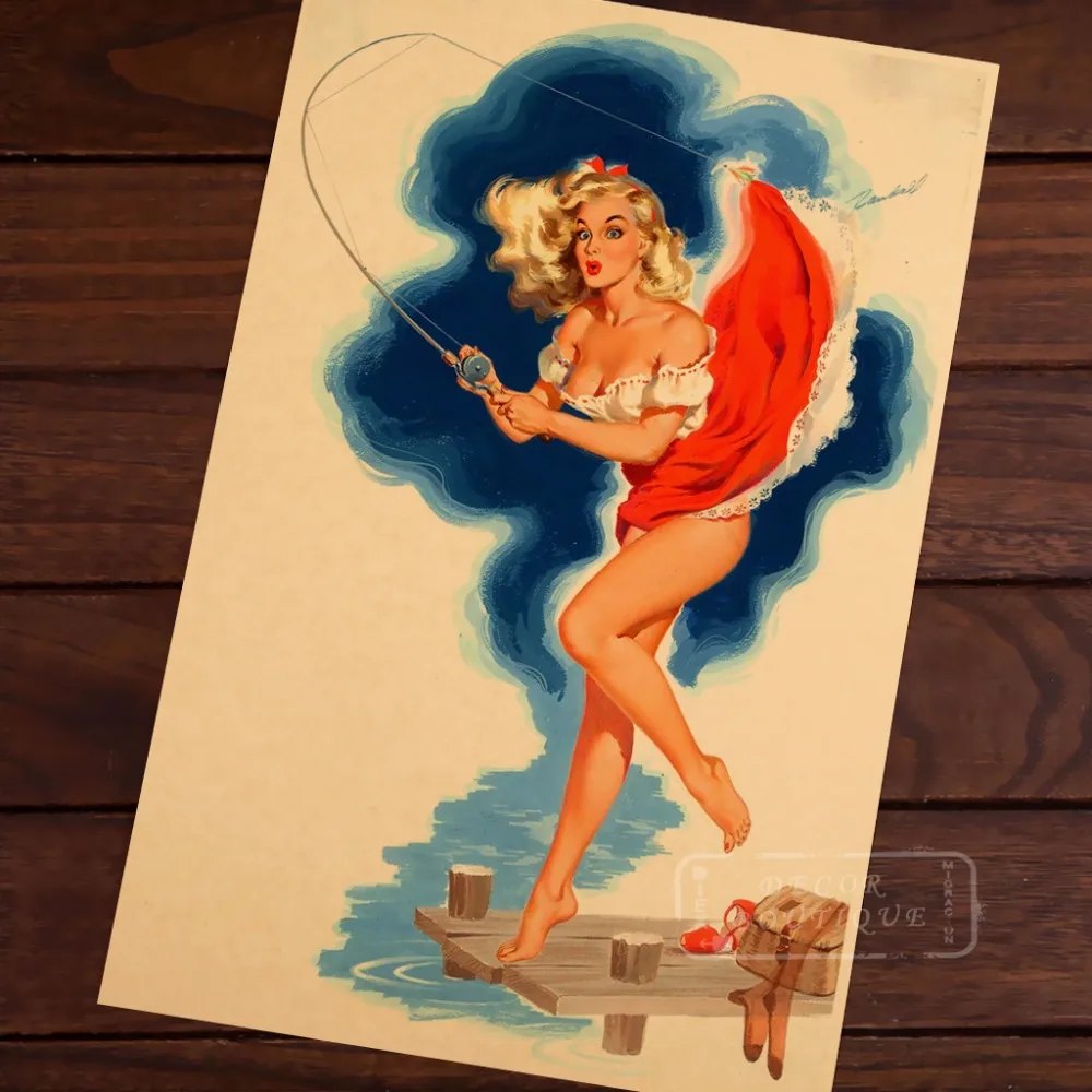 Винтажный постер для девочек Pop Art Sexy Fishing классический ретро крафт холст карты