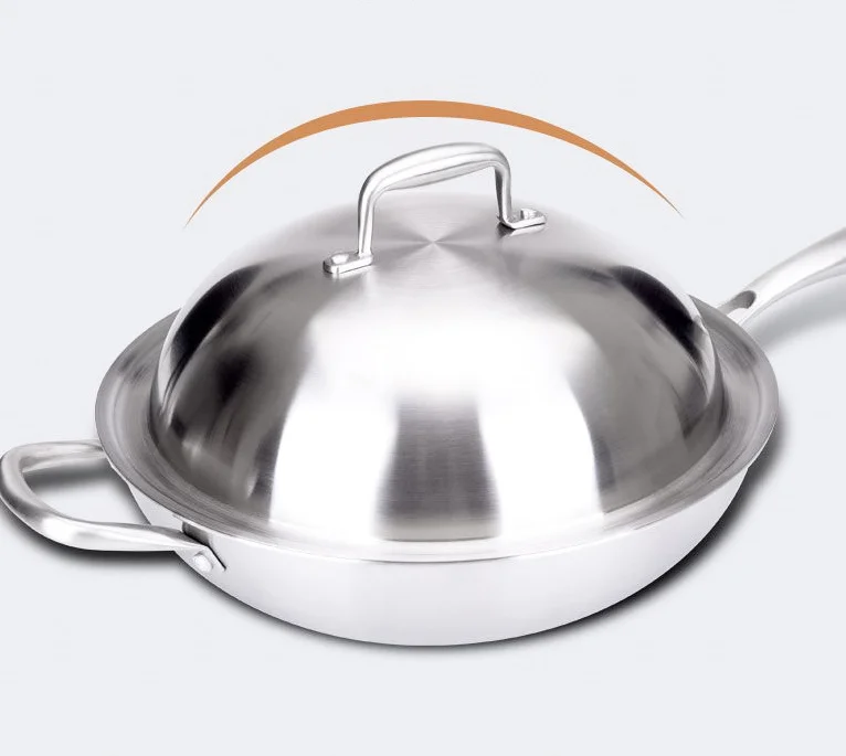 with ear 0% 32 см из нержавеющей стали Woks антипригарный No Lampblack без покрытия с крышкой кухонная посуда использование для индукционной плиты газа - Цвет: with ear