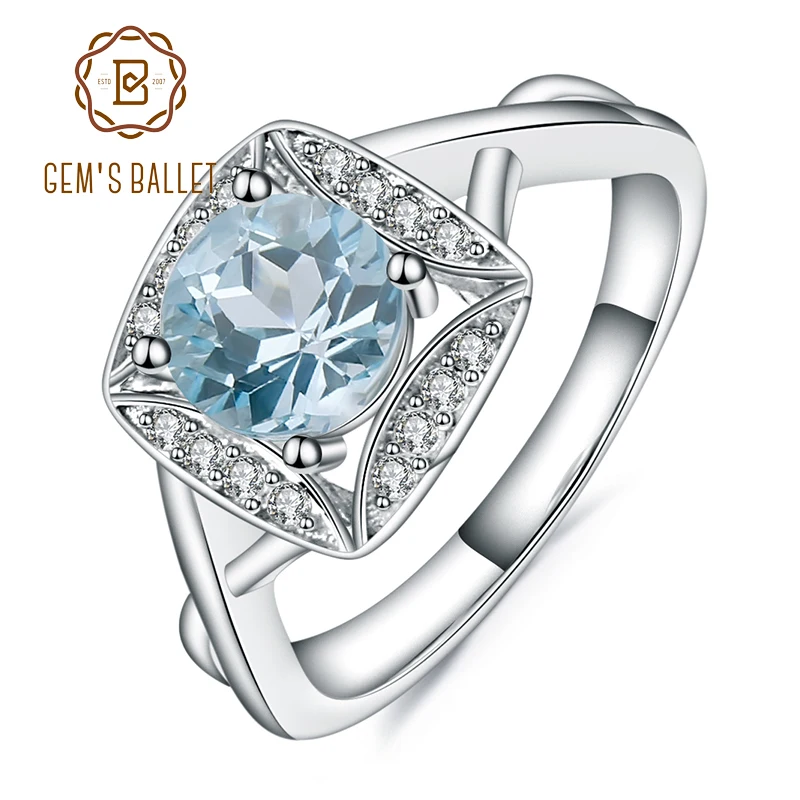 Gem's Ballet 1.66Ct Natural Sky Blue Topaz Gemstone Rings Women's 925 Sterling Silver Ring Brand Wedding Fine Jewelry | Украшения и