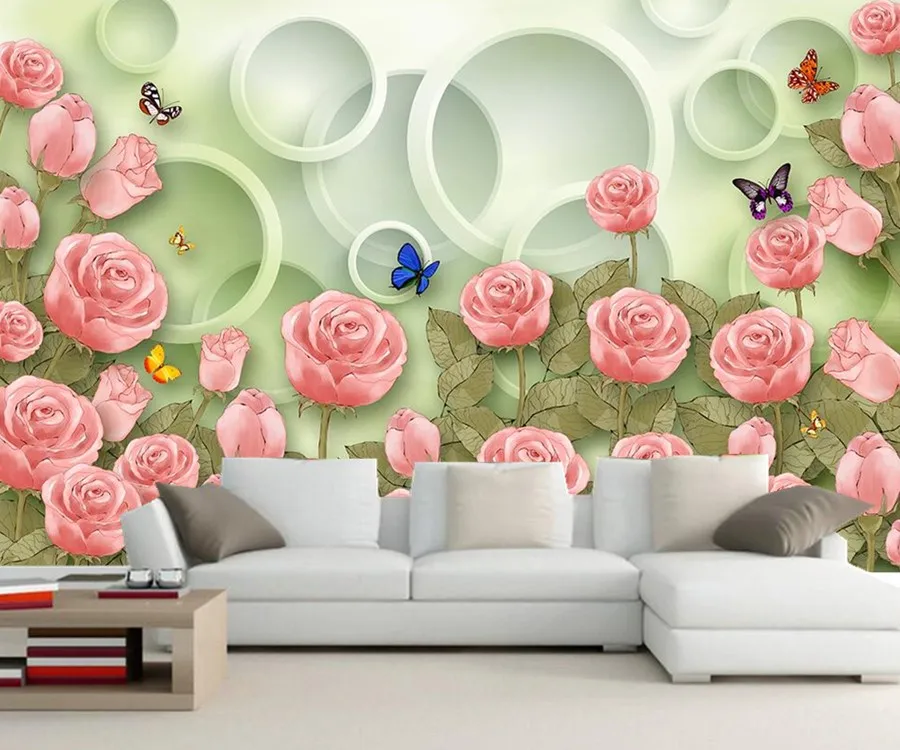 Настенные 3D обои ручной росписи с цветами розами бабочками мечтами для гостиной
