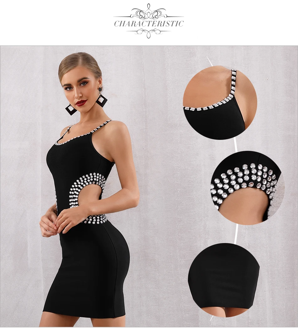 Adyce новое летнее женское облегающее Бандажное платье Vestido Элегантное Черное Клубное платье на тонких бретелях с бриллиантами вечерние платья знаменитостей