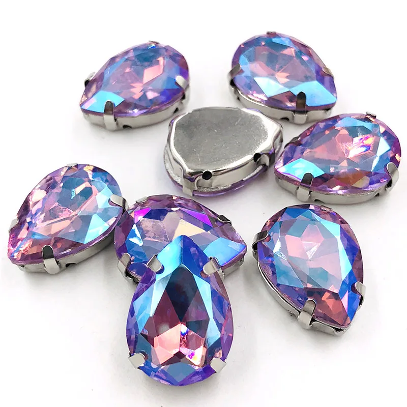 Хрустальное стекло в форме капли Серебряное основание с плоской задней стороной