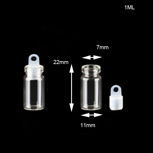 

100pcs/lot 11*22*7mm 1ml Clear Cute Transparent Glass Bottles With Sealing Rubber Cover Empty Glass Vials Jars Wishes Bottles