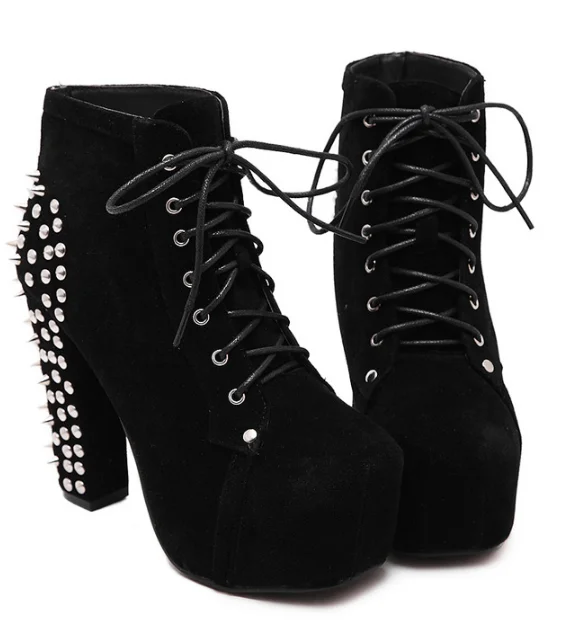 HUANQIU/Модные ботильоны с заклепками на высоком каблуке Женская весенне осенняя