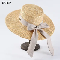 uspop fashion raffia sun hats women summer hats natural wheat straw hat casual female ribbon bow knot wide brim beach hat